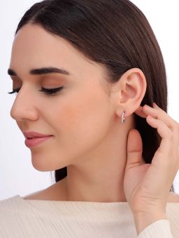 Carlton London - Women 925 Sterling Silver Rhodium Plated Cz Half Hoop Earrings