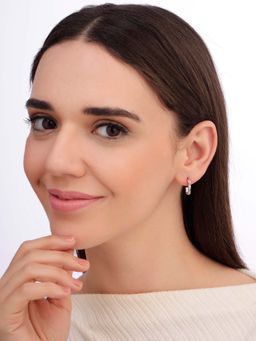 Carlton London - Women 925 Sterling Silver Rhodium Plated Sculpted Half Hoop Earrings