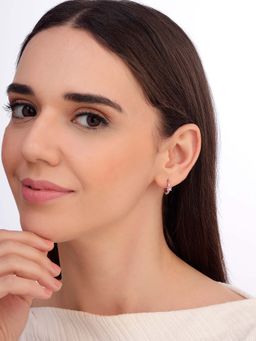 Carlton London - Women 925 Sterling Silver Rhodium Plated Pink Cz Hoop Earrings