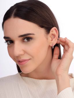 Carlton London - Women 925 Sterling Silver Rhodium Plated Cz Hoop Earrings