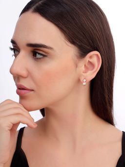 Carlton London - Women 925 Sterling Silver Rose Gold Plated Cz and Pearl Swirl Stud Earrings