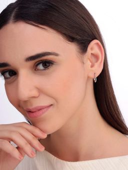 Carlton London - Women 925 Sterling Silver Rhodium Plated Oval Hoop Earrings