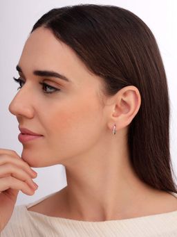 Carlton London - Women 925 Sterling Silver Rhodium Plated Oval Mini Hoop Earrings