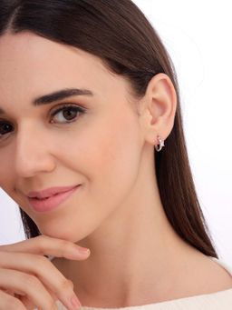 Carlton London - Women 925 Sterling Silver Rhodium Plated Cz Circular Hoop Earrings