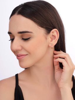 Carlton London - Women 925 Sterling Silver 18K Gold Plated Cz Accent Wave Half Hoop Earrings