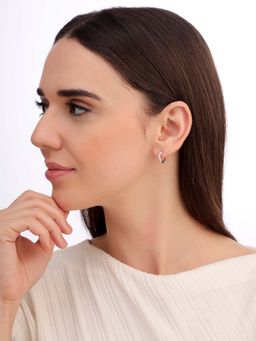 Carlton London - Women 925 Sterling Silver Rhodium Plated Cz Sculpted Curve Hoop Earrings
