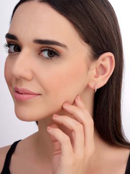 Carlton London - Women 925 Sterling Silver Rose Gold Plated Cz Hoop Earrings