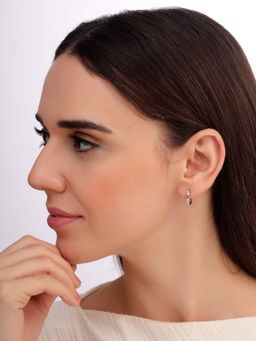 Carlton London - Women 925 Sterling Silver Rhodium Plated Green Cz Hoop Earrings