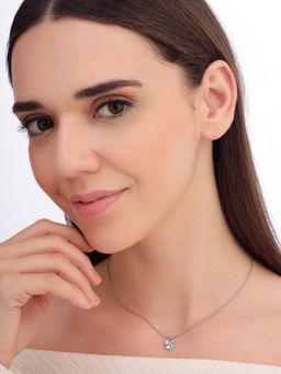 Carlton London - Women 925 Sterling Silver Rhodium Plated Cz Blue Enamel Clover Necklace