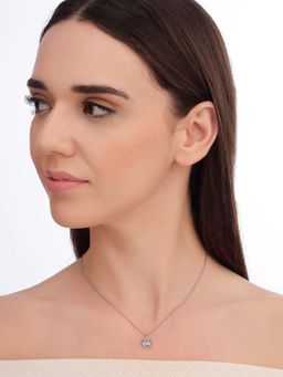 Carlton London - Women 925 Sterling Silver Rhodium Plated Pink Cz Lotus Pendant Necklace