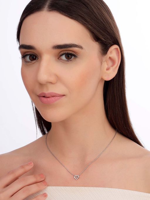 Carlton London Women 925 Sterling Silver Rhodium Plated Cz Heart with Infinity Necklace