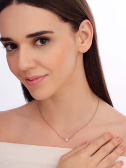 Carlton London - Women 925 Sterling Silver Rhodium Plated Triangular Solitaire Necklace