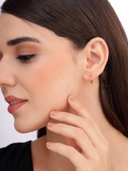 Carlton London - Women Rose Gold Plated Cz Stone Mini Hoop Earrings