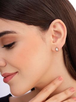 Carlton London - Women Rose Gold Plated White Stone Oval Stud Earrings