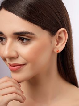 Carlton London - Women 18K Gold Plated Red Stone Oval Stud Earrings