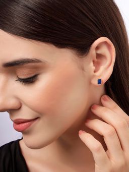 Carlton London - Women 18K Gold Plated Blue Stone Stud Earrings