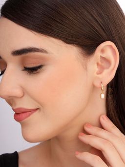 Carlton London - Women 18K Gold Plated Dangling White Agate Stone Drop Earrings