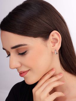 Carlton London - Women Rhodium Plated Cz Stone Circular Half Hoop Earrings