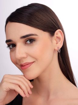 Carlton London - Women Rhodium Plated Multi-Color Cz Stone Half Hoop Earrings