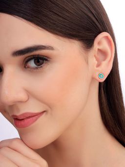 Carlton London - Women 18K Gold Plated Cz Turquoise Enamel Stud Earrings