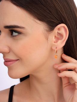 Carlton London - Women 18K Gold Plated Cz Star Orange Enamel Drop Earrings