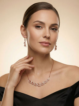 Carlton London - Women Rose Gold Plated Cz Stone Necklace Set