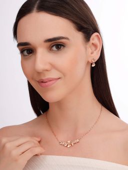 Carlton London - Women Rose Gold Plated Cz Stone Necklace Set