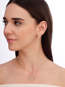 Carlton London - Women 18K Gold Plated Cz Sunburst Necklace Set