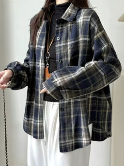 MISS MOSA BY AKANKSHA - Vera Wollen Plaid Shirt Blue