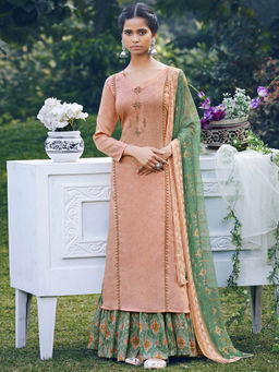 Stylee LIFESTYLE - Peach Jam Satin Embroidered Dress Material (Set of 3)