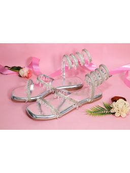 Sana K Luxurious Footwear - Silver Gladiators Lace-Ups Spring Flats