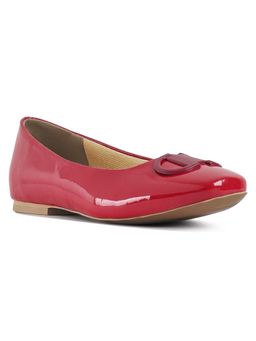 London Rag - Women Glossy Faux Leather Horse Bit Ballerinas - Red