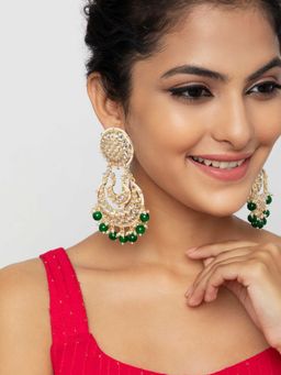 Indya - Gold Green Bead Chandbali Earrings
