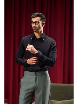 Philocaly - Men's Eastwood Black Cotton Blend Regular Fit Shirt