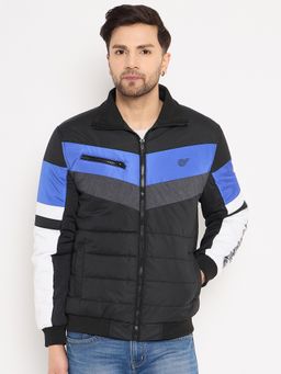 Club York - Men Black Full Sleeve Colorblocked High Neck Jacket