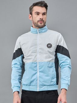 Club York - Men White Full Sleeve Colorblocked High Neck Jacket