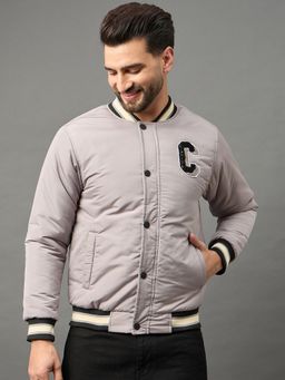 Club York - Men Grey Full Sleeve Solid Mandarin Collar Jacket