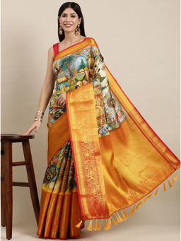 Yavira Silk - Multi-Color Printed Bollywood Art Silk Saree with Unstitched Blouse