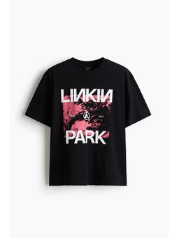 H&M - Men Black Loose Fit Printed T-Shirt