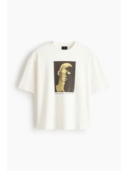 H&M - Men White Relaxed Fit Boxy Printed Cotton T-Shirt