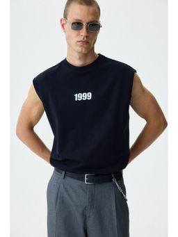 H&M - Men Black Relaxed Fit Printed Cotton Vest Top