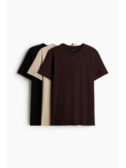 H&M - Men Brown 3-Pack Slim Fit T-Shirts