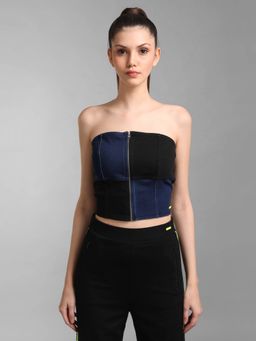 Kazo - Black Denim Colour Blocked Tube Top