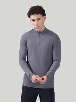 Technosport - Men Stripes Slim Fit Mock Neck Sports T-shirt with ELASTO PLUS