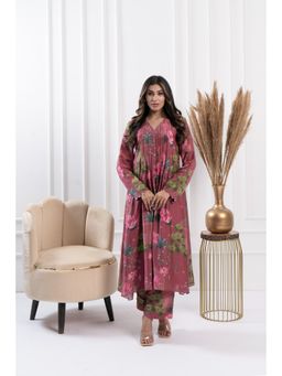 FLAMINGO THE LABEL - Womens Floral Pink Anarkali Kurta with Pant (Set of 2)