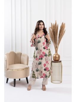 FLAMINGO THE LABEL - Womens Floral Off White Kurta with Pant (Set of 2)