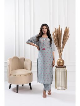 FLAMINGO THE LABEL - Womens Printed Grey Kurta with Pant (Set of 2)