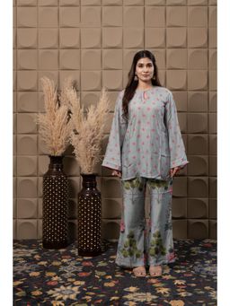 FLAMINGO THE LABEL - Womens Floral Grey Kurta with Pant (Set of 2)