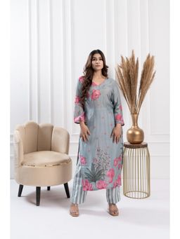 FLAMINGO THE LABEL - Womens Floral Grey Kurta with Pant (Set of 2)