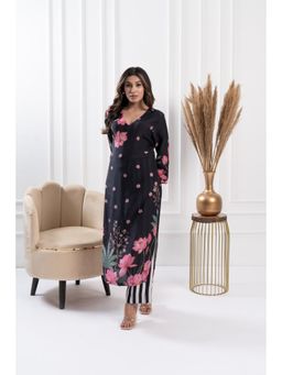 FLAMINGO THE LABEL - Womens Floral Black Kurta with Pant (Set of 2)